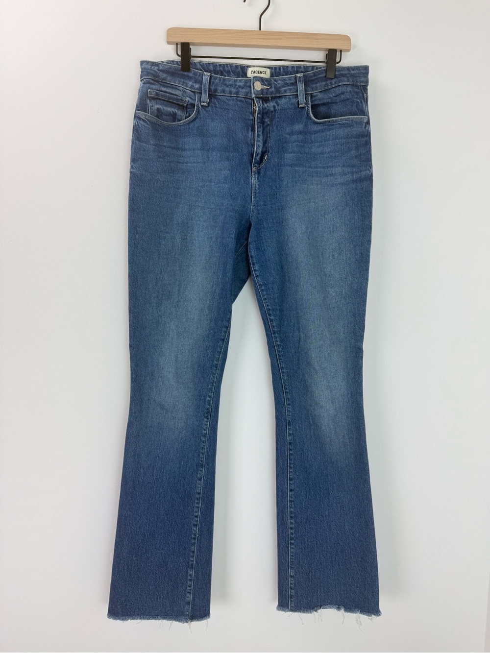 L'AGENCE Ruth High Rise Straight Raw Hem Denim Jeans in Woodbridge Medium Wash